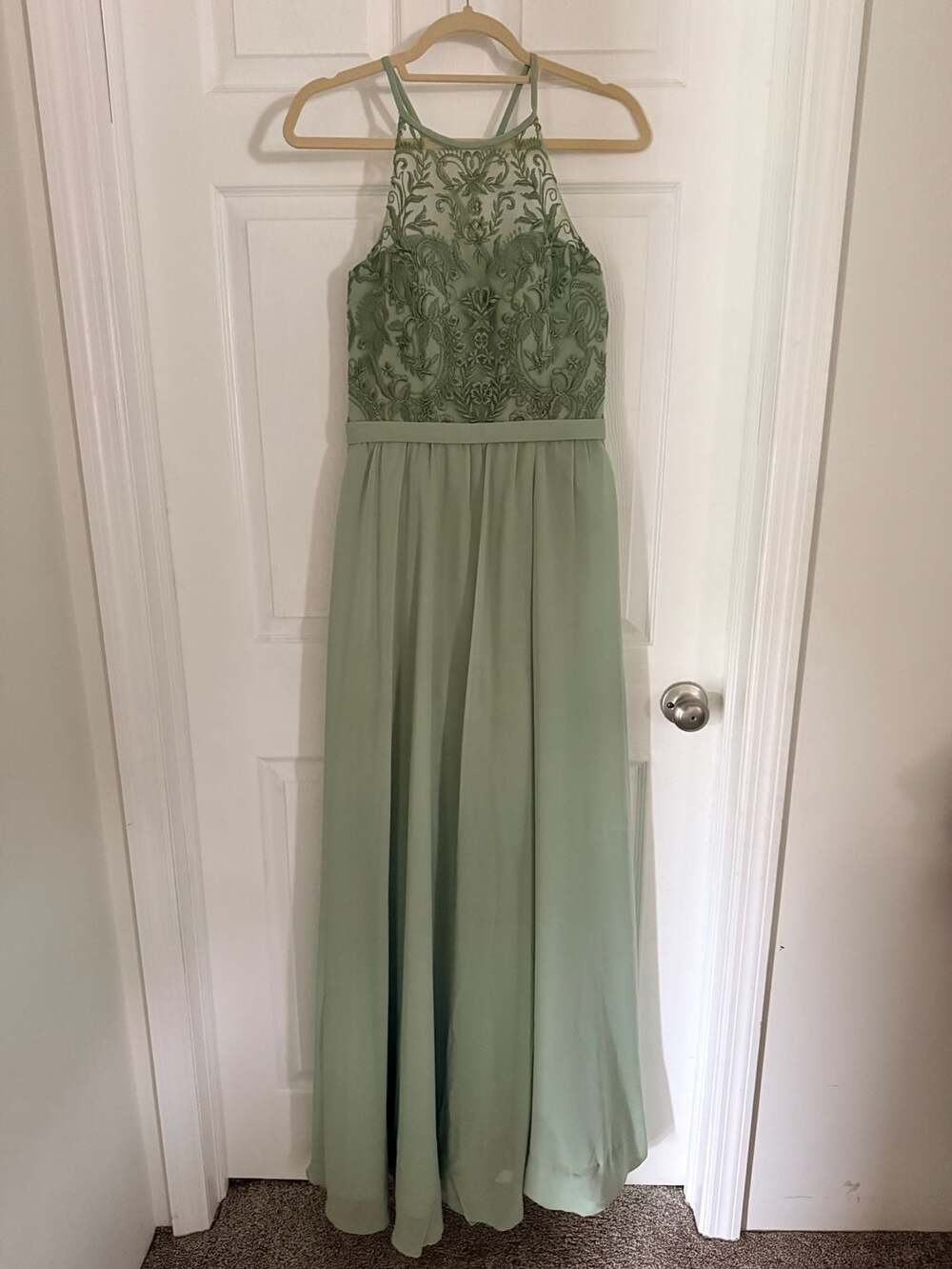 Kennedy Blue Sage Green Embroidered Lace Bridesmaid Dress